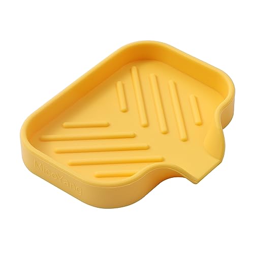 MicoYang Silikon-Seifenschale mit Ablaufauslauf, Badezimmer- und Küchenspüle, Schwammhalter, Seifenablage, perfekt für Spender, Schrubber, Flasche, Tasse auf Spüle oder Theke, Gelb 12,4 x 9,5 cm von MicoYang