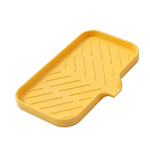 MicoYang Silikon-Seifenschale mit Ablaufauslauf, Badezimmer- und Küchenspüle, Schwammhalter, Seifenablage, perfekt für Spender, Schrubber, Flasche, Tasse auf der Spüle oder Theke, gelb, 24 x 14 cm von MicoYang