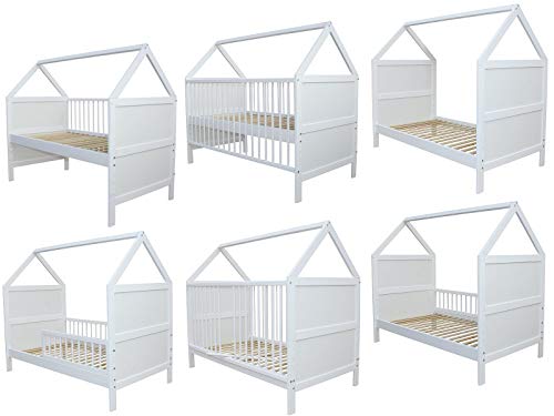 Micoland Babybett Kinderbett Juniorbett Bett Haus 140 x 70cm massiv Weiss 0 bis 6 Jahren von Micoland