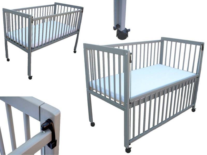 Micoland Beistellbett Kinderbett / Beistellbett / Babybett 2in1 120x60cm mit Matratze grau von Micoland