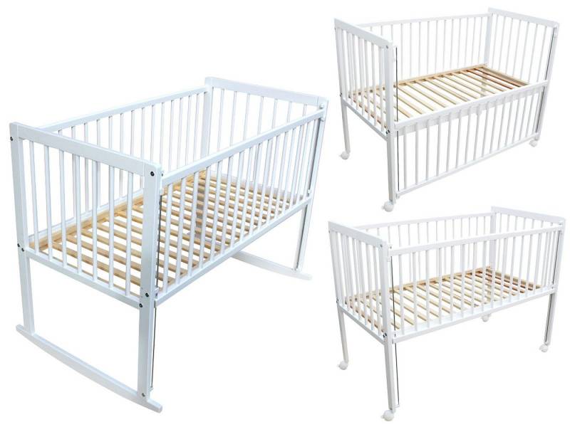 Micoland Beistellbett Kinderbett / Beistellbett / Wiege 3in1 120x60cm weiß von Micoland