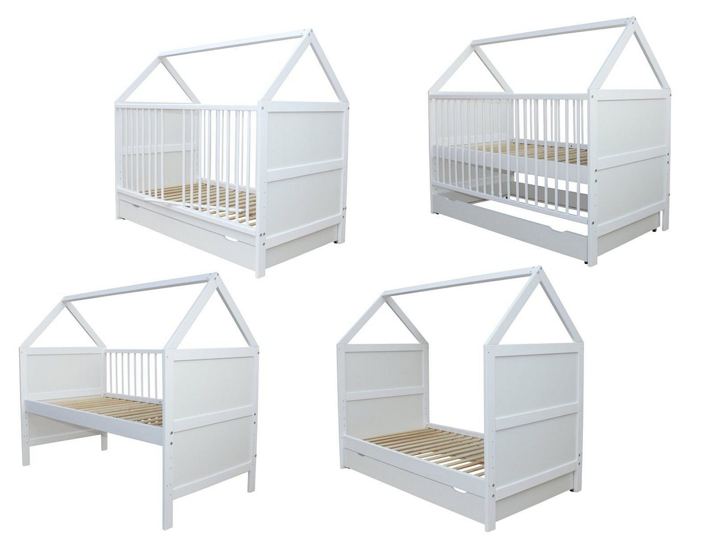 Micoland Kinderbett Babybett Juniorbett Haus 140x70 cm mit Schublade Weiß von Micoland
