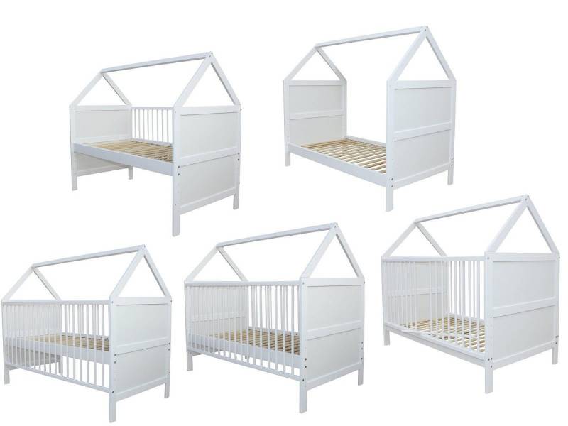 Micoland Kinderbett Babybett Kinderbett Juniorbett Bett Haus 140x70 cm umbaubar weiß von Micoland