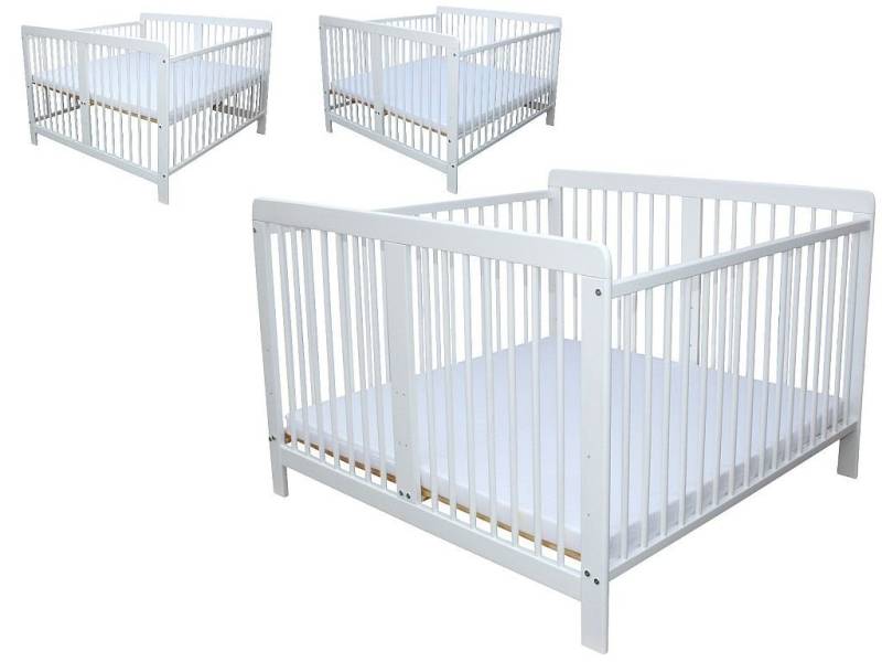 Micoland Kinderbett Zwillingsbett Kinderbett für Zwillinge mit 2 Matratzen 120x120cm von Micoland