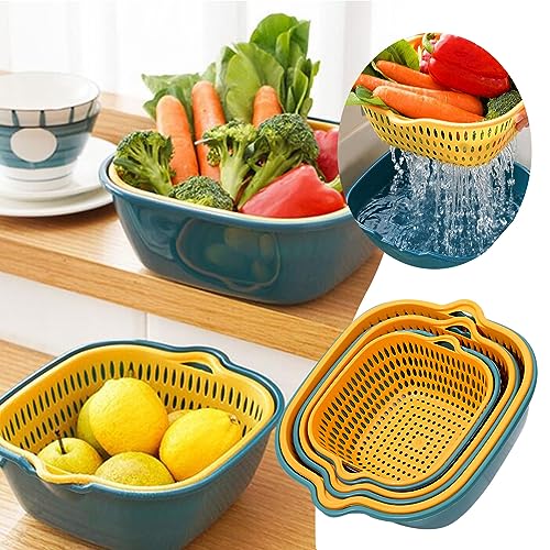 6PCS Küche Seiher Sieb Set, Abtropfsieb Obst- und Gemüsesauger, Nudelsieb, Gemüse- und Obstkorb Küchenzubehör-Set, Multifunktionales Doppelsieb und Korb in 3 Größen (18+21+25 cm) von Micozy