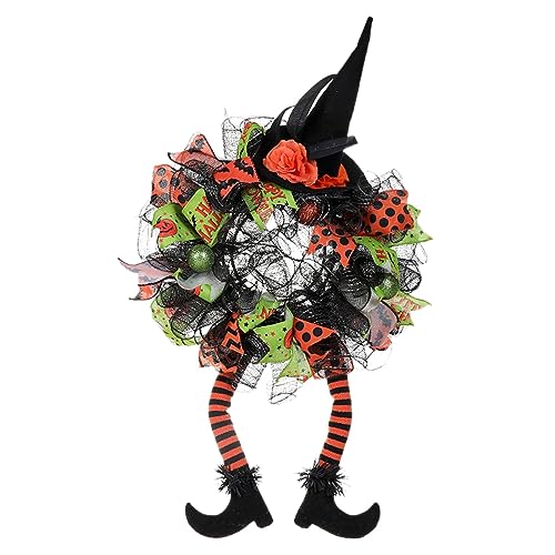 Halloween Kranz Deko, 40cm Kränze,Hexen Hut Bein Kürbis Türkranz Gesamthöhe 57cm Halloween Dekoration für Haustür Wanddeko Party von Micozy