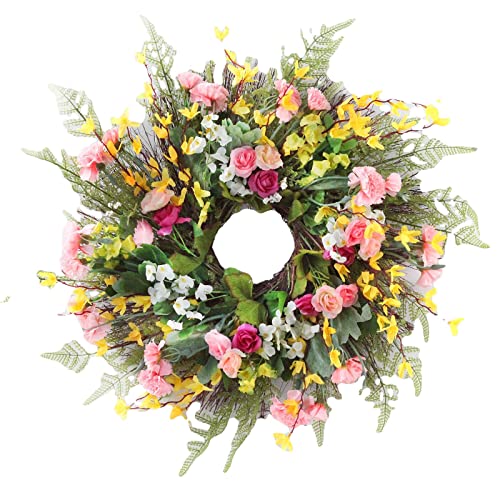 Künstlicher Blumenkranz Frühling Türkranz - Kunstblumen Sonnenblumen Kranz für Sommer Frühling Ganzjährig Deko, Sommerkranz Willkommenszeichen für Haustür Zuhause Bienenfestival Dekor (I) von Micozy