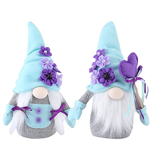 Micozy 2PC Muttertag GNOME Geschenk für Mama Frauen Oma, lila Gnom mit Blumen handgemachte gefüllte Frühling Sommer gesichtslose Puppe Gnom Plüsch Dekor für Home Tiered Tray Party Decor (#01) von Micozy