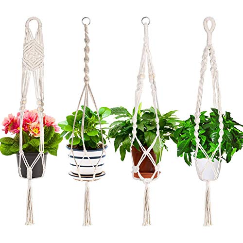 Micozy Makramee Blumenampel - 4er Set Hängetopf für Pflanzen, Boho Blumenampeln zum Aufhängen, Hängender Blumentopf, Decken Pflanzenhalter für Pflanzen Blumentopf Heimdekoration (Ohne Haken) von Micozy