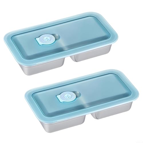 2 Stück Snackbox Edelstahl Lebensmittelbehälter mit Doppelkammer und auslaufsicherem Deckel, wiederverwendbarer Lunchbehälter 20x10,5x4 cm für Snacks, Obst und Dip 2 Stück Snackbox Edelstahl Lebensmittelbehälter mit Doppelkammer und auslaufsicherem Deckel, wiederverwendbarer Lunchbehälter 20x10,5x4 cm für Snacks, Obst und Dip von Micpointik