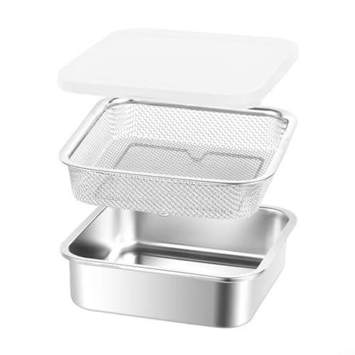 3er Set Edelstahl Backblech Set mit Filterkorb und Deckel, Spülmaschinenfest und Rostfrei, Vielseitiges Back- und Bratblech für Küche, Kühlschranklagerung(19x19x5.6cm) von Micpointik