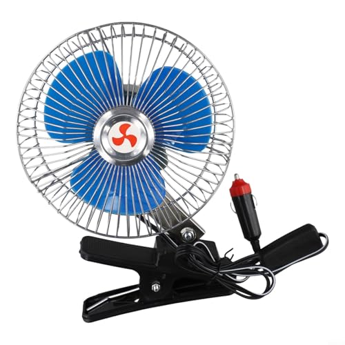 Auto Ventilator, 12V Metall-Autolüfter 2-Gang Auto Lüfter Kühler mit Schüttelkopf Und verstellbarem Clip, drehzahlgeregelter Autolüfter für Wohnmobil, Gabelstapler, Boot von Micpointik
