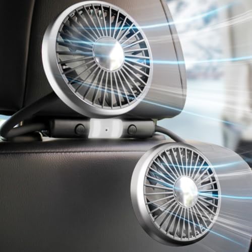 Auto Ventilator für Rücksitz, 360° KFZ Doppelköpfiger Kühlventilator, USB Ventilator Rücksitz, 3-Gang mini Lüfter, für 12/24 volt LKW Van SUV RV Wohnmobil Boot Wohnwagen von Micpointik