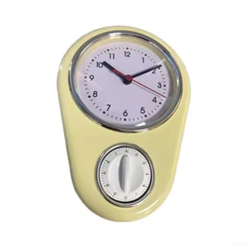 Küchentimer-Wanduhr, 9 Zoll Retro-Wanduhr mit 60-Minuten Küchentimer, Countdown-Timer, Küchentimer für Innen- und Wohnzimmerdekoration(Gelb) von Micpointik