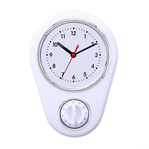 Küchentimer-Wanduhr, 9 Zoll Retro-Wanduhr mit 60-Minuten Küchentimer, Countdown-Timer, Küchentimer für Innen- und Wohnzimmerdekoration(Weiß) von Micpointik