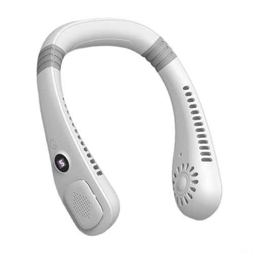 Persönlicher Nackenlüfter mit Kühlplatte Leise Betrieb 36dB USB-C Aufladbar 360° Drehbar 5 Geschwindigkeiten Nackenlüfter Handfreier Tragbarer Ventilator für Outdoor Aktivitäten(Weiß) von Micpointik