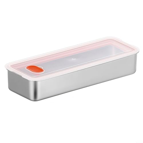 Stapelbare Edelstahl Fleisch Aufbewahrungsbox für Kühlschrank mit Silikon Luftloch Deckel, luftdicht verschließbarer Behälter für Speck und andere Wurstwaren 26,8x10x4,8cm(Weiß) von Micpointik