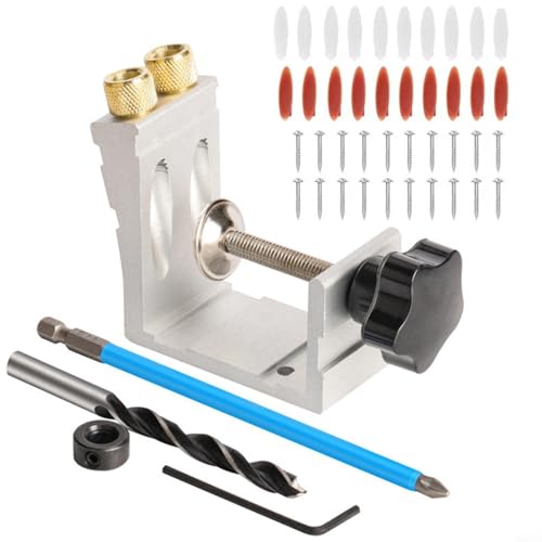 Taschenlochlehre Metall 15° Bohrwinkel Verstellbarer Punch Locator Bohrführung für Schräge Löcher und Präzise Schraubverbindungen im Möbelbau und Heimwerken mit Klemmen und Zubehör(Sliver) von Micpointik