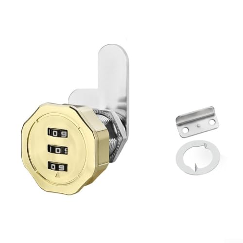 Zahlenschloss, 20mm Schloss Schrank Kombination Cam Lock Schublade Passwort Code zu 3 Zahlen, Zinklegierung Code Kombination für Schrank und Schublade Briefkasten(Gold) von Micpointik