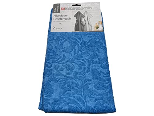 Micro Sensation Microfaser Geschirrtuch Handtuch 65x45cm - 2er Blau Ornamente von Micro Sensation