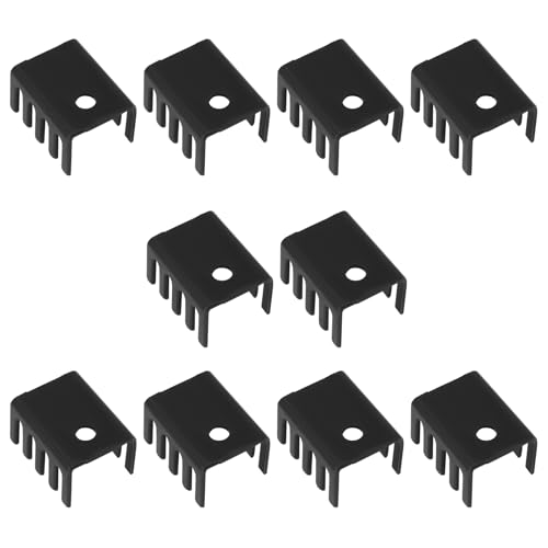 Micro Traders TO220 Transistor-Kühlkörper-Installationsset aus Aluminiumlegierung, 19 x 14 x 10 mm Blende, 3 mm, geeignet für Spannungsregler, Transistoren, Schwarz, 10 Stück von Micro Traders