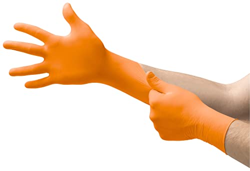 Ansell MicroFlex 93-856 Nitril Einweghandschuhe Puderfrei, Professionelle Schutzhandschuhe für Industrie und Mechanik, Chemikalienschutz Einmalhandschuhe, Orang, Größe 2XL (100 Handschuhe) von Ansell