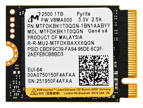 Micron 1 TB 2500 M.2 2230 PCIe Gen 4.0x4 NVMe SSD bis zu 7100 MB/s, kompatibel mit Steam Deck Surface Ally Mini-PCs Laptops Micron 1 TB 2500 M.2 2230 PCIe Gen 4.0x4 NVMe SSD bis zu 7100 MB/s, kompatibel mit Steam Deck Surface Ally Mini-PCs Laptops von Micron