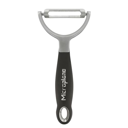 Microplane Profi Y Schäler - Gezahnt | Einfaches & gleichmäßiges Schälen von Obst & Gemüse | Rasiermesserscharfe Edelstahl-Doppelklinge, gezahnt | Peeler von Microplane