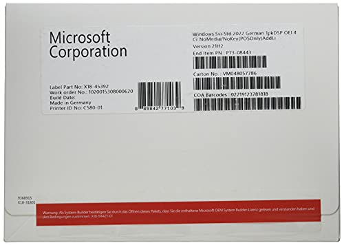 Microsoft Sof MS Win SVR 2022 Standard DE 4Core AddLic Microsoft Sof MS Win SVR 2022 Standard DE 4Core AddLic von Microsoft