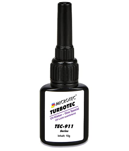 Microtec® Turbotec 911 Glas Spezial UV-Kleber | extra stark für Glas/Metall | 10g | ohne UV-Taschenlampe | lichthärtender und transparenter Klebstoff | Qualitätsprodukt aus Deutschland von MICROTEC