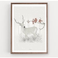 Graues Reh Poster, Tierdruck, Baby Junge Kinderzimmer Kunst, Wand Dekor, Wohndekor, Wald Wandkunst, Hirsch Print, Babyzimmer Dekor von Micush