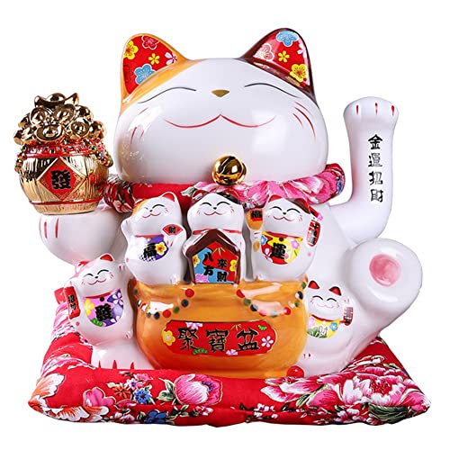 Micvtve 7 Keramik Winkende Katze Maneki Ornament Feng Shui Dekoration Schaukel Katze,A von Micvtve