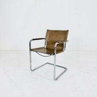 Bauhaus Design For Matteo Grassi Visitor Leather Chair in Cappuccino Cream 1970S Italy von MidAgeVintageDE2