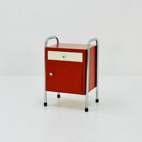 Bauhaus Tubular Nightstand in Red & White 1970S von MidAgeVintageDE2