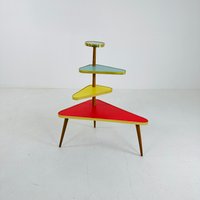 Big German Plant Stand, Colorful Vintage Mid-Century Minimalist Indoor Stand Side Table Retro Flower Table von MidAgeVintageDE2