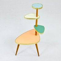 German Plant Stand, Colorful Vintage Mid-Century Minimalist Indoor Stand Side Table Retro Flower Table von MidAgeVintageDE2