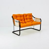 Mid Century Bauhaus Tubular Canvas Sling 2 Seat Sofa By Ikea 1970's von MidAgeVintageDE2