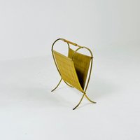 Mid-Century Brass & Bamboo Magazine Rack, 1950S von MidAgeVintageDE2