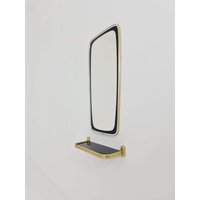 Mid-Century Brass & Black Frame Minimalist Mirror & Shelf , 1950S, Germany von MidAgeVintageDE2