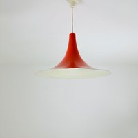 Mid Century Danish Red Semi Pendant Light 1960S von MidAgeVintageDE2