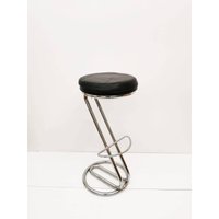 Mid-Century Modern Leather & Chrome Bar Stool 1980S Italy von MidAgeVintageDE2