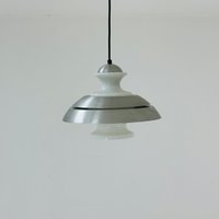 Scandinavian Pendant Lamp From The 1970S in Brushed Aluminum & Opaline Glass von MidAgeVintageDE2