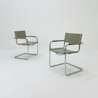 Set Of 2 Bauhaus Armchairs Model S34 Centro Studi Gray Leather By Mart Stam & Marcel Breuer, 1980S von MidAgeVintageDE2