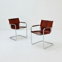 Set Of 2 Bauhaus Matteo Grassi Visitor Chair in Congac Leather 1980S Italy von MidAgeVintageDE2