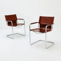 Set Of 2 Bauhaus Matteo Grassi Visitor Chair in Congac Leather 1980S Italy von MidAgeVintageDE2