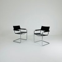 Set Of 2 Black Model Mg5 Centro Studi Desk Chairs By Mart Stam & Marcel Breuer For Fasem Italy 1980S von MidAgeVintageDE2