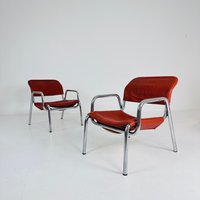 Set Of 2 Mid Century Bauhaus Red Leather Chairs, Italy 1960S von MidAgeVintageDE2