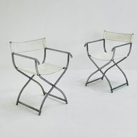 Set Of 2 Mid -Century Modern Arrben Director's Chair in Chrome & White Leather 1980S Set Of 2 Mid -Century Modern Arrben Director's Chair in Chrome & White Leather 1980S von MidAgeVintageDE2