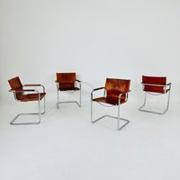 Set Of 4 Matteo Grassi Original Bauhaus Design Visitor Model Chair Cognac Leather 1970S von MidAgeVintageDE2