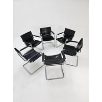 Set Of 6 Matteo Grassi Visitor Chairs in Black Leather Italy 1980S von MidAgeVintageDE2